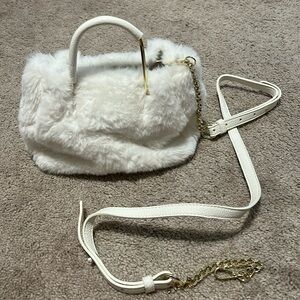 white fur mini purse